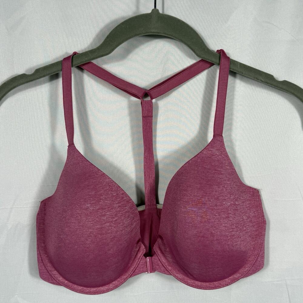 Victorias Secret 32DD Racerback Front Close Semi Demi Push Up Bra Pink Heathered
